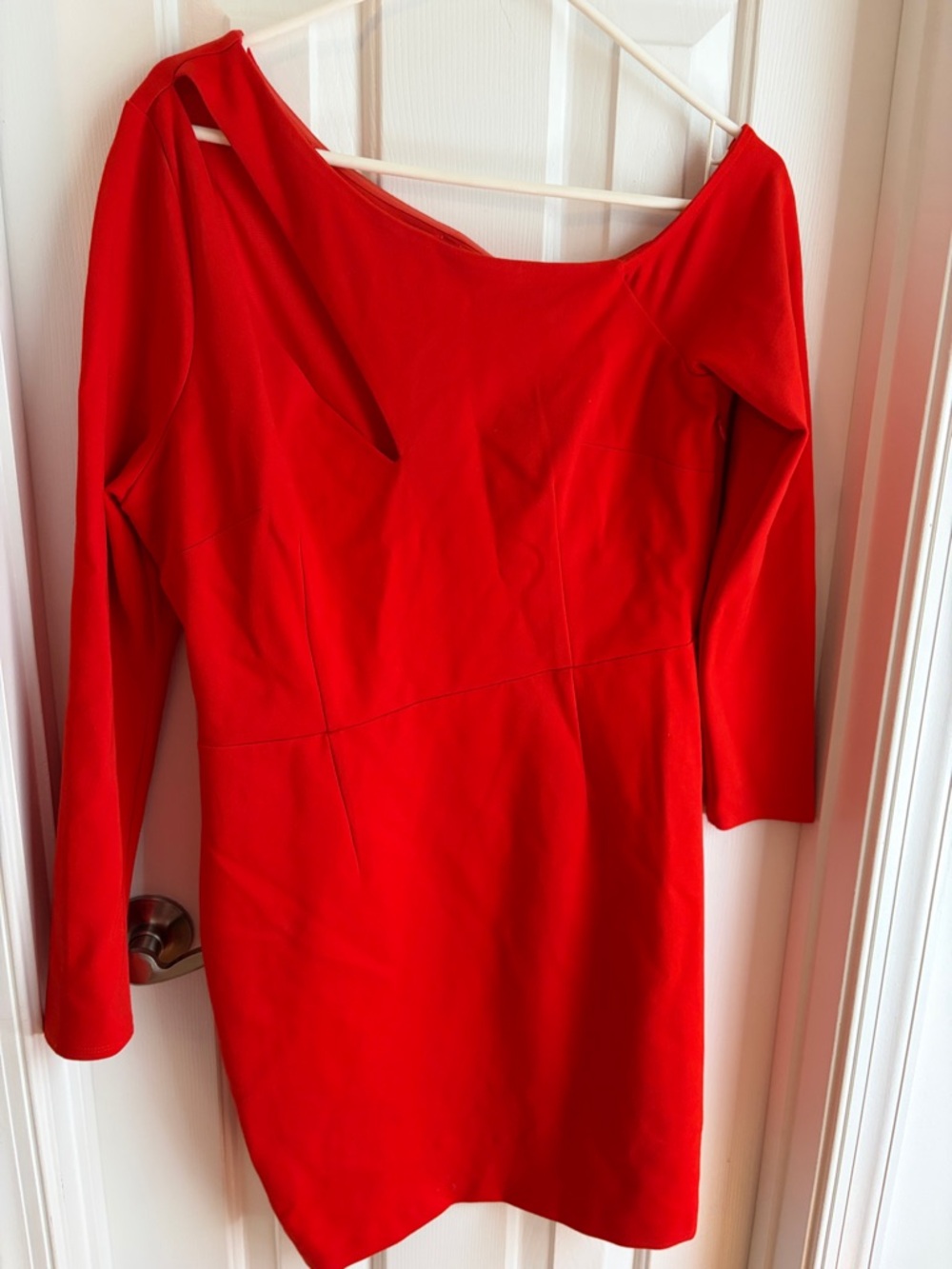 Bar III Red One-Shoulder Long-Sleeve Bodycon Dress